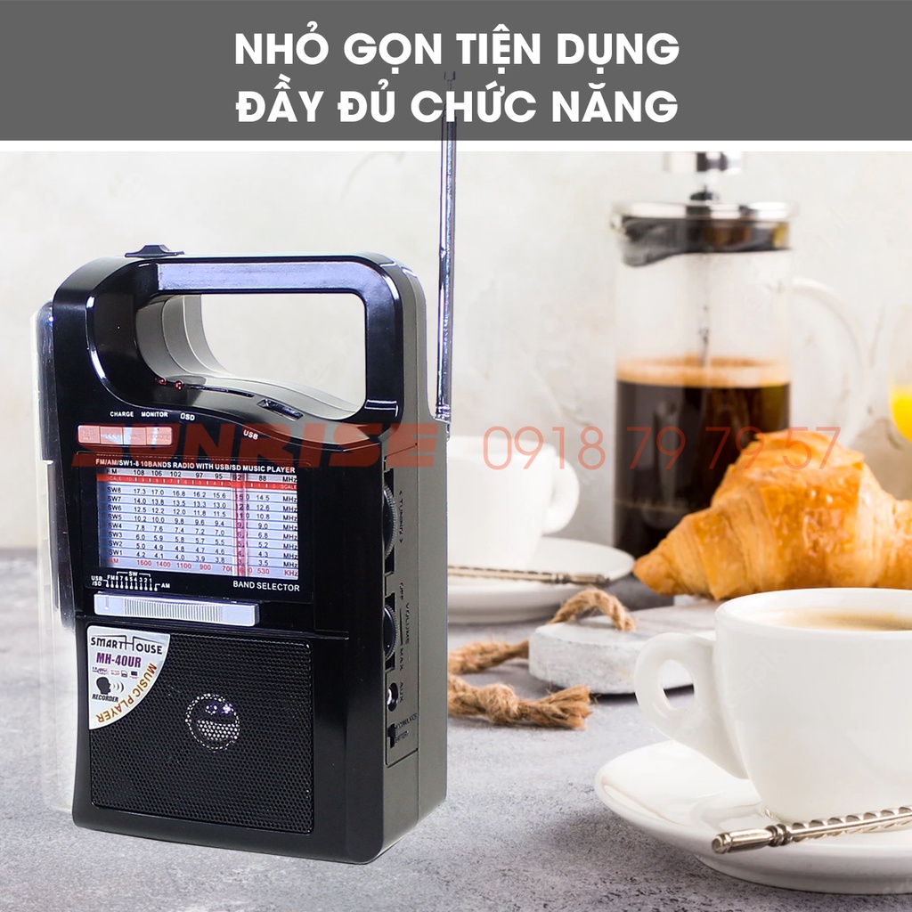 Radio nghe đài FM MH-40 tích hợp đèn LED, Loa đài FM nghe nhạc MP3, Thẻ nhớ, USB - SUNRISE