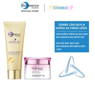 Combo kem dưỡng trắng da ban ngày Bio-essence Bio-white 50g & Sữa rửa mặt sạch sâu Bio-essence Bio-Bird's nest 100g