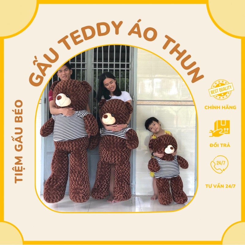 Gấu bông Teddy áo sọc thun kích thước 1m, 1m2 1m4 1m6