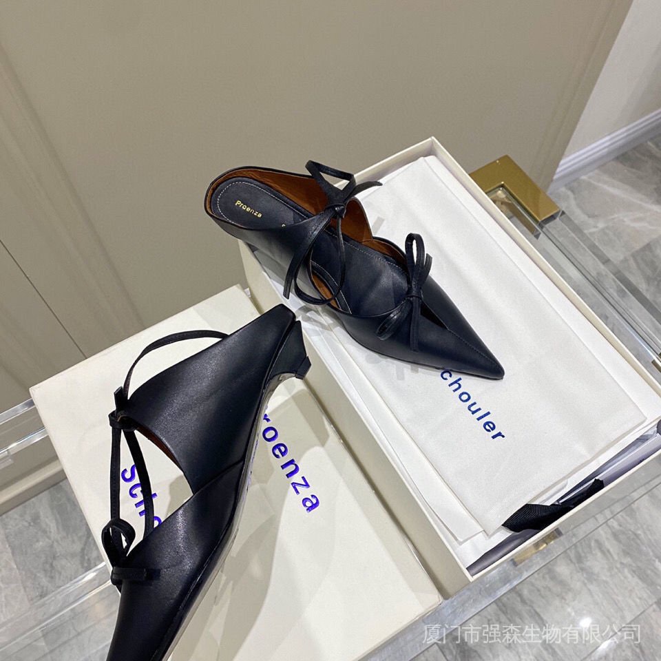 Dép Sandal Gót Thấp Mũi Nhọn Cột Dây Phong Cách Thời Trang Retro Valentino GQZ2