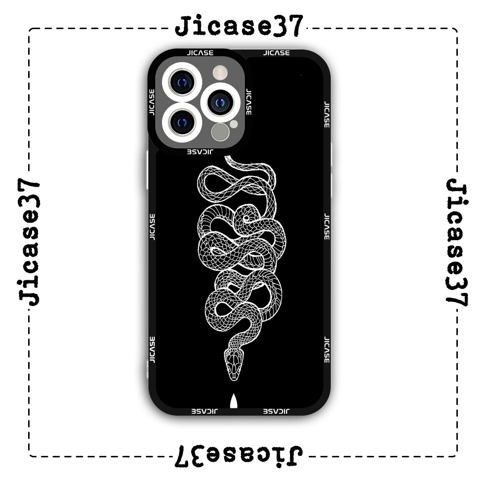 Ốp lưng iphone cạnh vuông Jicase Rắn trắng nền đen 6plus/6s/6splus/7/7plus/8/8plus/x/xs/11/12/pro/max/plus/promax