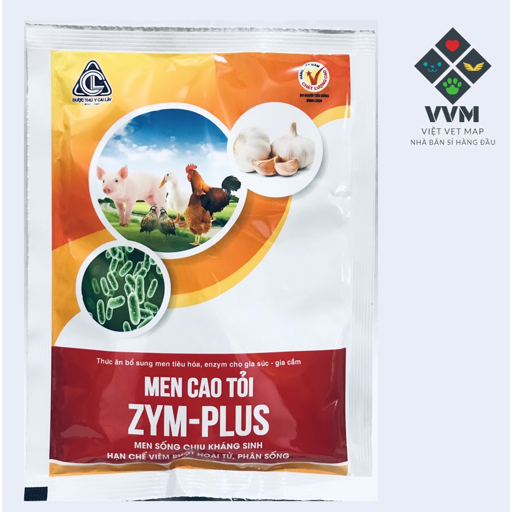 Men cao tỏi, men sống chịu kháng sinh, ngừa tiêu chảy, viêm ruột hoại tử gà vịt [Zym-Plus 100g]