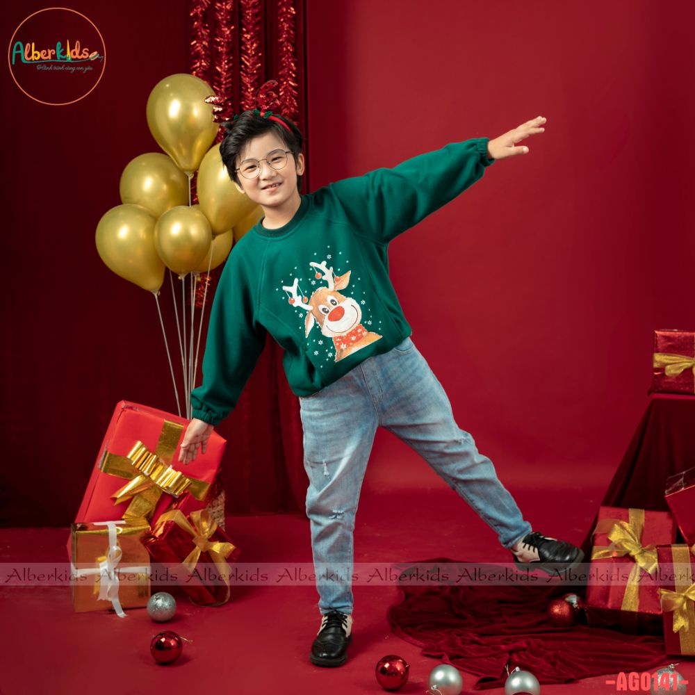 Áo nỉ noel có túi cho bé trai, bé gái alberkids thu đông cho trẻ em 2,3,4,5 - ảnh sản phẩm 3