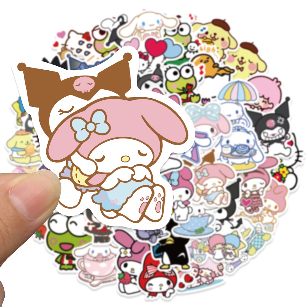 Bộ 50 Miếng Dán Hoạt Hình Kuromi Melody Jade Guigou Dễ Thương Chống Thấm Nước Trang Trí Cốc / Nón Bảo Hiểm