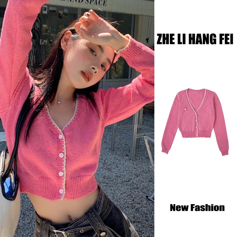 Áo cardigan ZHELIHANGFEI dệt kim tay dài cổ chữ V phong cách thời trang cho nữ