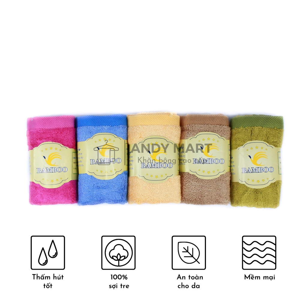 Khăn mặt sợi tre BAMBOO cao cấp mềm mại, thấm hút tốt, kháng khuẩn, khử mùi 30x50cm Andy Mart KM09