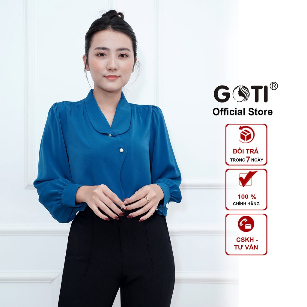 GOTI 43-67KG - Áo Sơ Mi Nữ Công Sở Tay Dài Gợn Sóng Đơn Giản Form Suông Rộng BigSize Màu Trắng Mặc Đi Làm 3A37