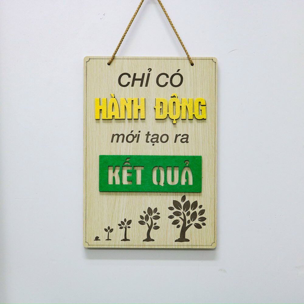 Bảng Gỗ Khẩu Hiệu, Slogan HÀNH ĐỘNG KẾT QUẢ Treo Tường Tạo Động Lực,Trang Trí Văn Phòng MỘC DECOR KH19