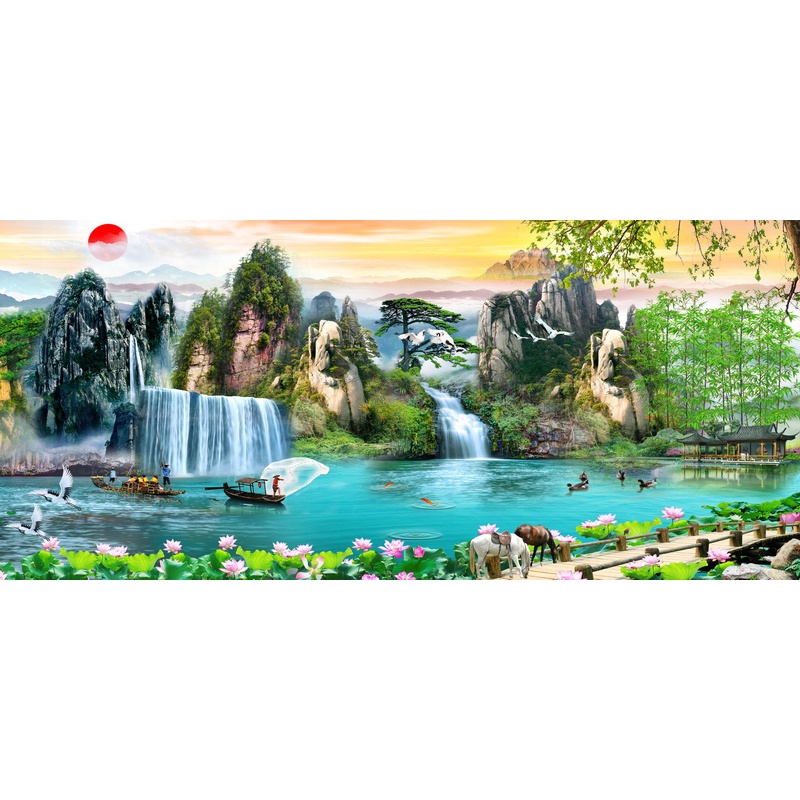 Tranh Sơn Thủy 3D Nhiều Kích Thước Lựa Chọn, in theo yêu cầu không giới hạn kích thước