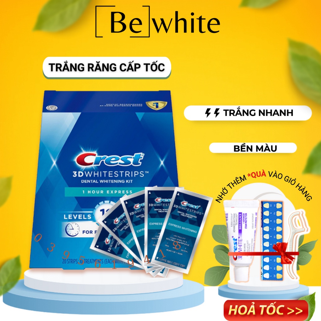 FullBox Hộp 10 Gói Miếng dán trắng răng Crest 3D White 1 Hour Express - Làm trắng răng cấp tốc 1 giờ