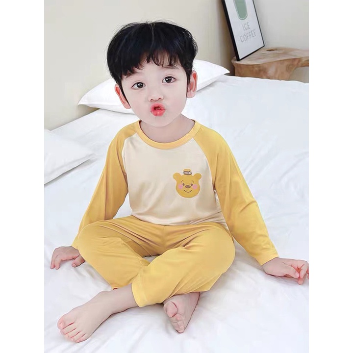 Bộ quần áo trẻ em dài tay Minky Mom Gấu Dâu cho bé trai bé gái, vải thun lạnh cao cấp siêu co giãn và mềm mịn 7-27kg