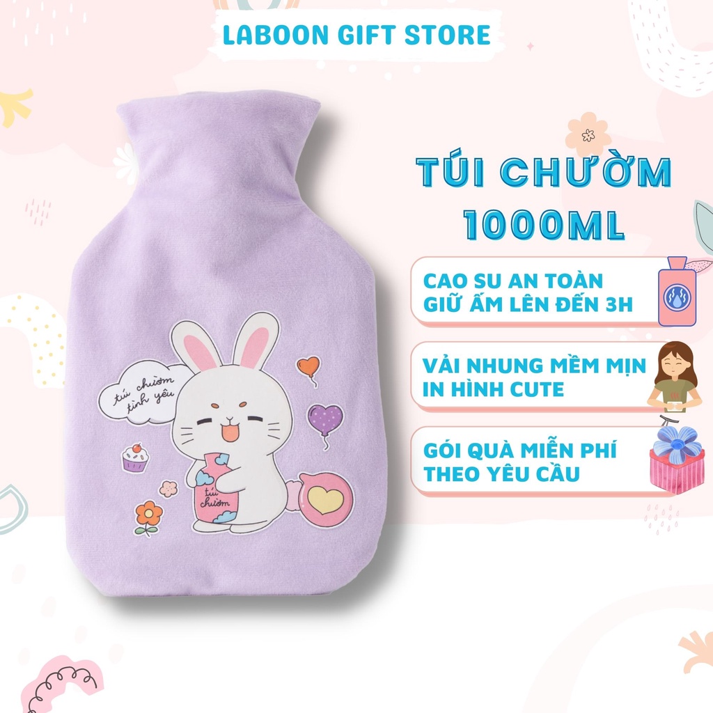  Túi chườm ấm bụng đa năng Laboon 1000ml phiên bản Bunny love, quà tặng ý nghĩa cho bạn gái