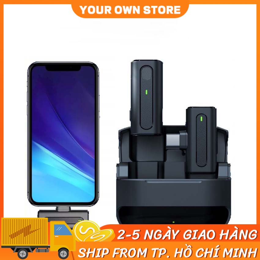 Micro thu âm điện thoại không dây, micro cài áo thu âm mini chính hãng, mic livestream chuyên nghiệp