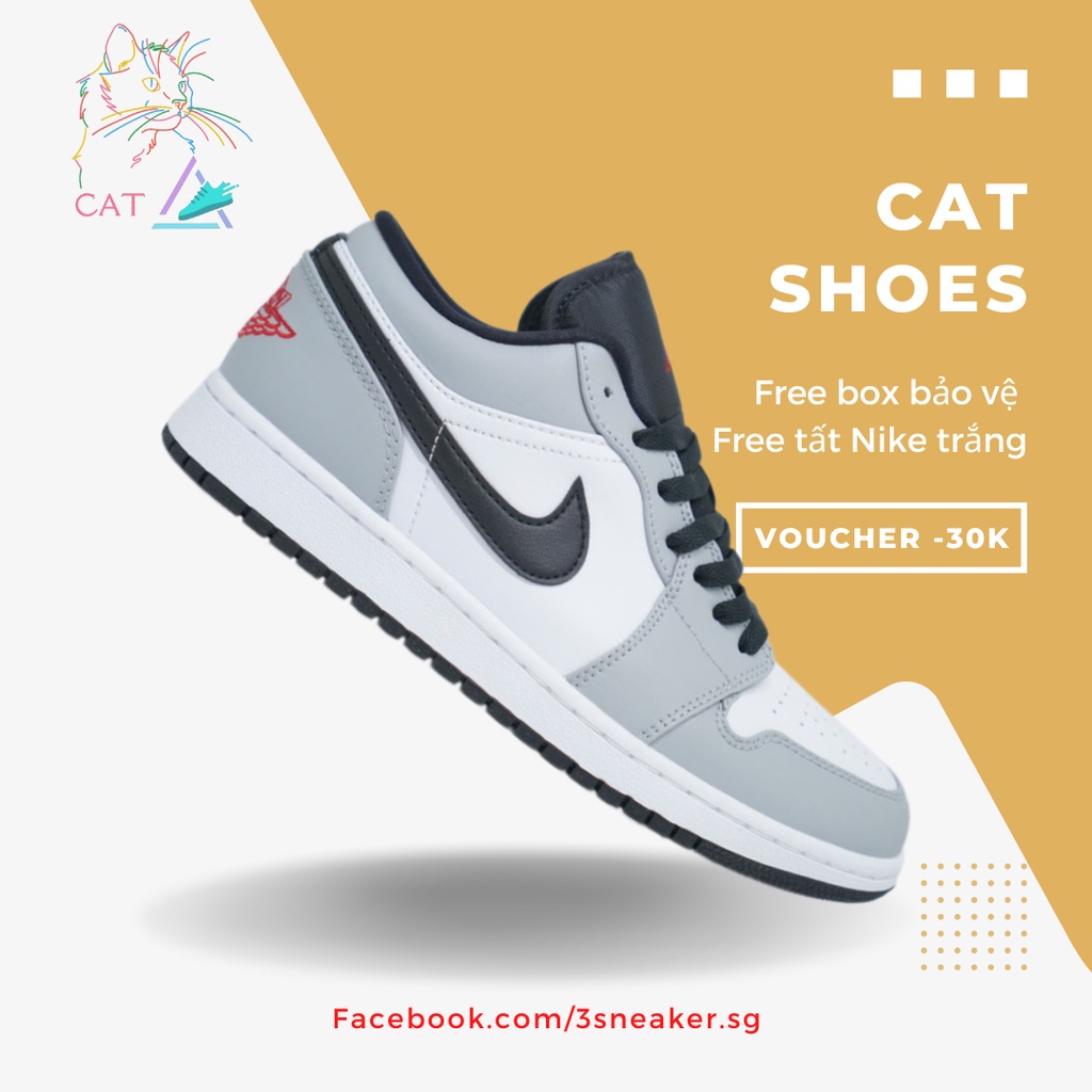 Giày Nike Air Jordan Low Light Smoke Grey, JD1 Thấp Xám Móc Đen Full Box, Phụ Kiện, Tặng Vớ Trắng