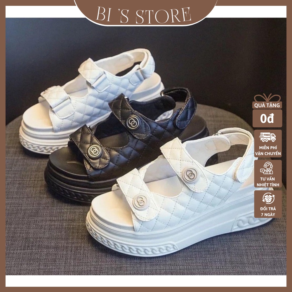 Giày Sandal Đế 7cm Màu Đen Trắng Siêu Nhẹ Hách Dáng Đế Bánh Mì Phong Cách Tiểu Thư