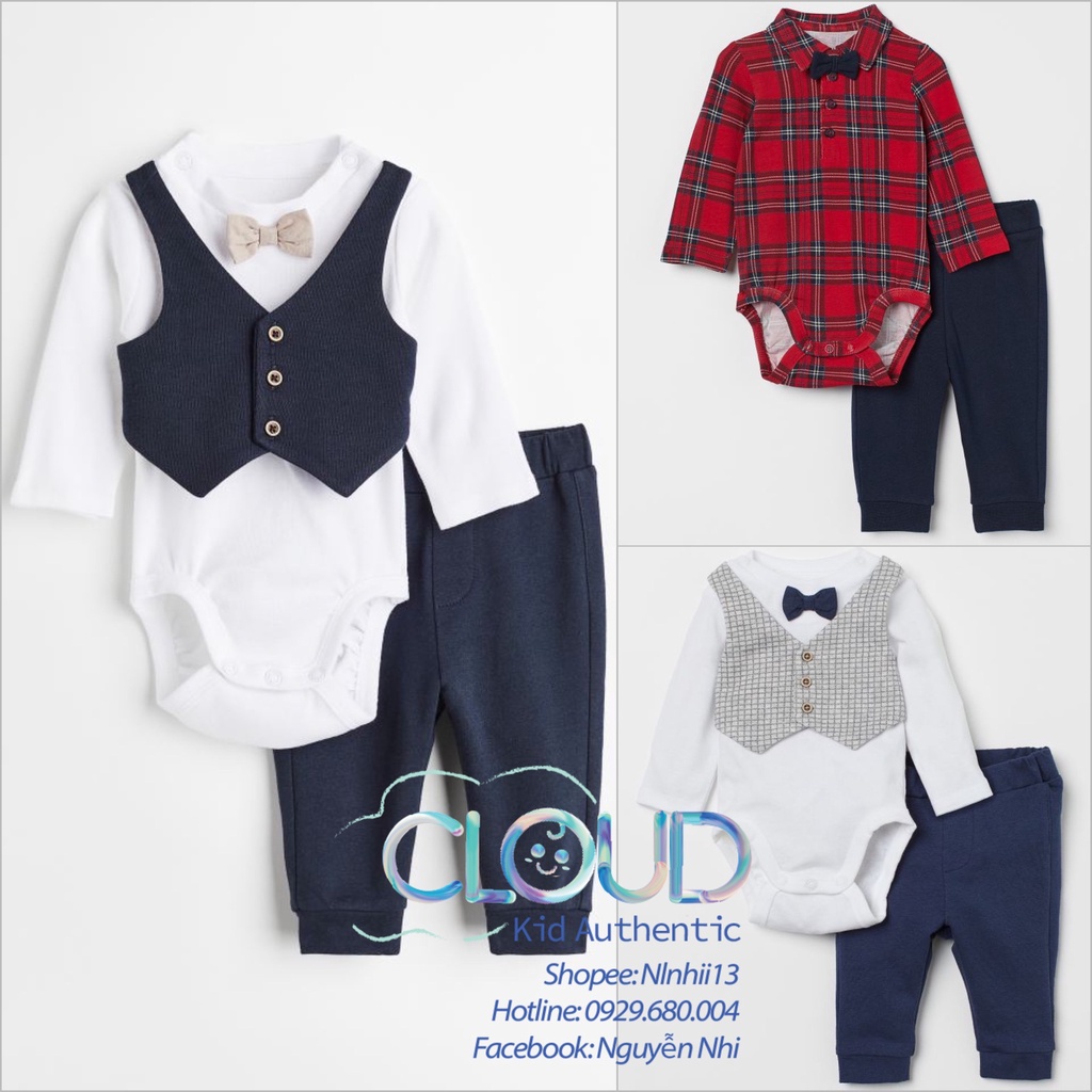 Set công tử cho bé sơ sinh HM US/ UK/Japan size 1-2m, 2-4m, 4-6m, 6-9m
