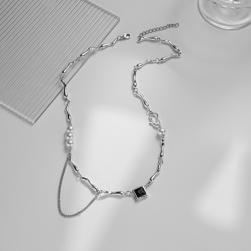 Vòng cổ Baroque Đính Ngọc Trai Đen Zircon Phong Cách Hip-Hop Dễ Phối Đồ Cho Nữ