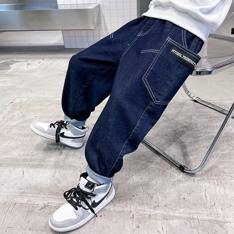 Quần Jean Dài Dáng Rộng Thời Trang Xuân Thu 2022 Mới Phong Cách Phương Tây Cá Tính Cho Bé Trai