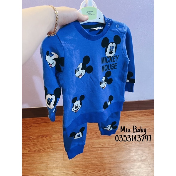 Set bộ Mickey xanh biển da cá bé trai