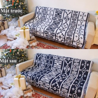 Thảm trải sàn họa tiết thổ cẩm Ấn Độ, Thảm picnic vintage, Khăn phủ sofa dệt thủ công 2 mặt đa năng trang trí nhà cửa