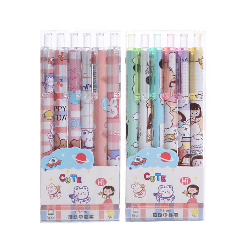 Set 6 Bút Bi Mực Đen Ngòi 0.5mm