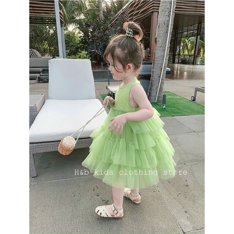 Váy Công Chúa Xanh Voan Bồng Xinh Xắn Cho Bé Gái 8-20kg