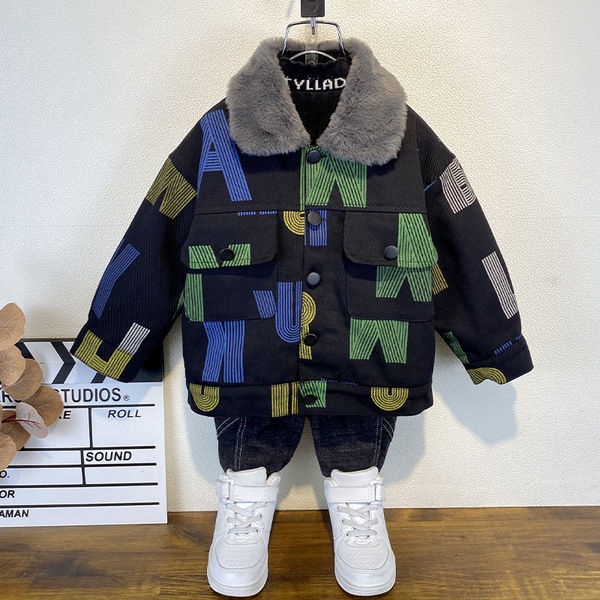 Áo Khoác Denim Lót Lông Cừu Dày Dặn Phong Cách Mới 2022 Cho Bé Trai