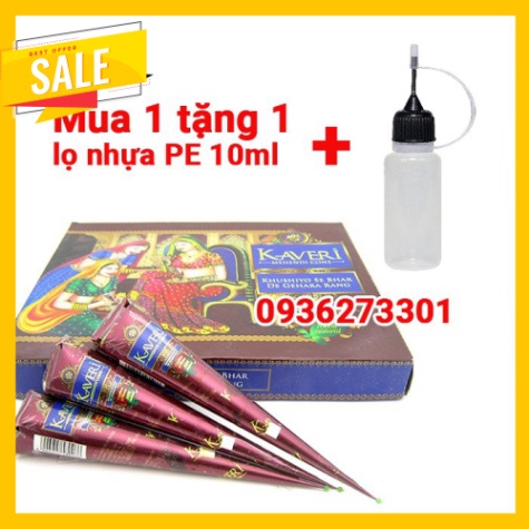 Mực Henna Kaveri màu nâu truyền thống MUA 1 TẶNG 1 LỌ đựng mực 10ml