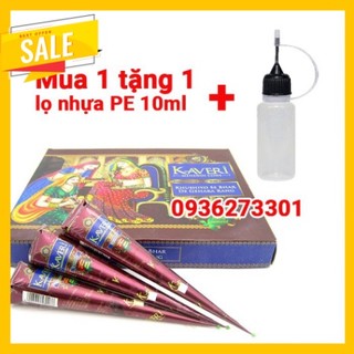 Mực henna kaveri màu nâu truyền thống mua 1 tặng 1 lọ đựng mực 10ml