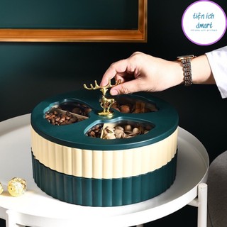 Khay đựng bánh kẹo tết hình hươu vàng phong cách sang trọng, khay mứt tết 2 tầng