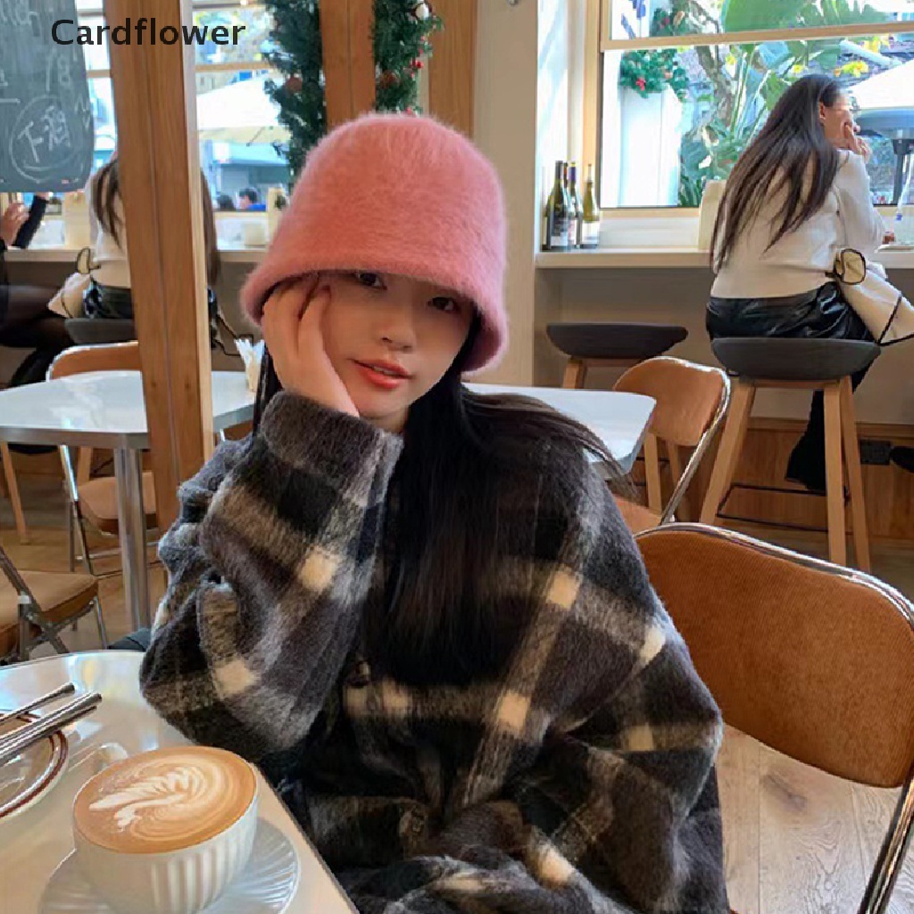 &lt; Cardflower &gt; Mũ Dệt Kim Lông Thỏ Màu Trơn Ấm Áp Thời Trang Mùa Đông Cho Nữ