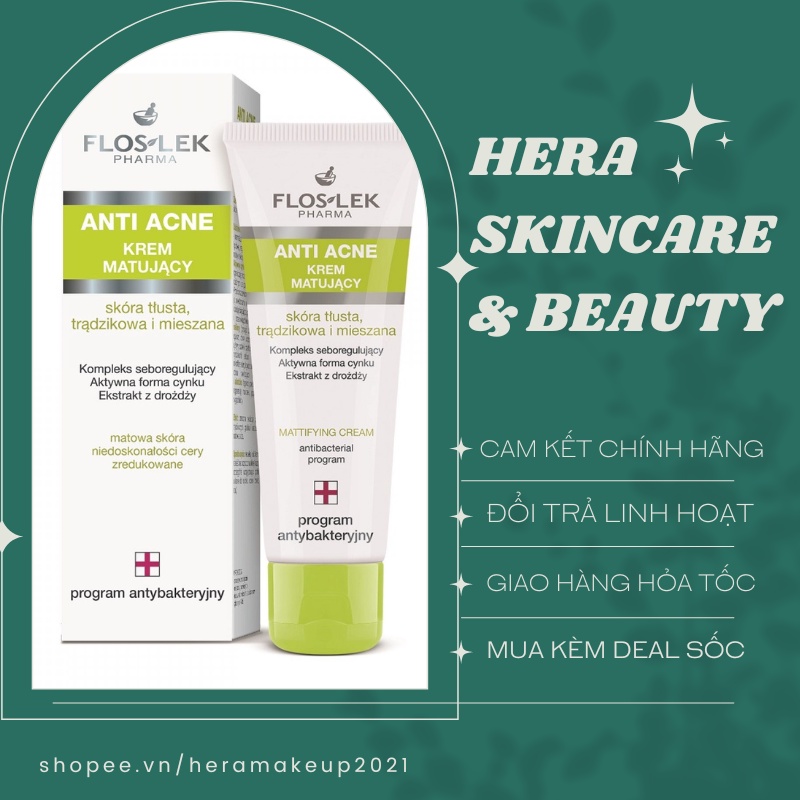 Kem Dưỡng Kiểm Soát Dầu Mụn và Điều Tiết Nhờn Floslek Anti Acne Mattifying Cream 50mL