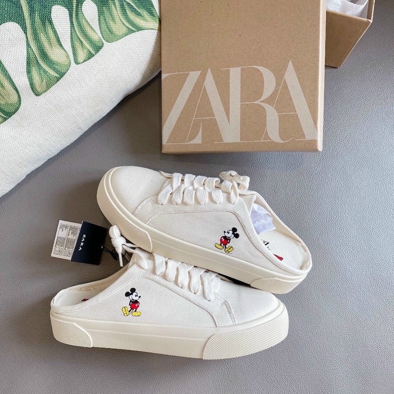 Giày Thể thao sneaker sục Mlb mickey, sục zara mickey nâu ảnh thật