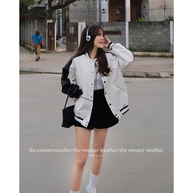 Áo bomber da 2 lớp cúc bấm the.sweaterweather TSW (ảnh thật)