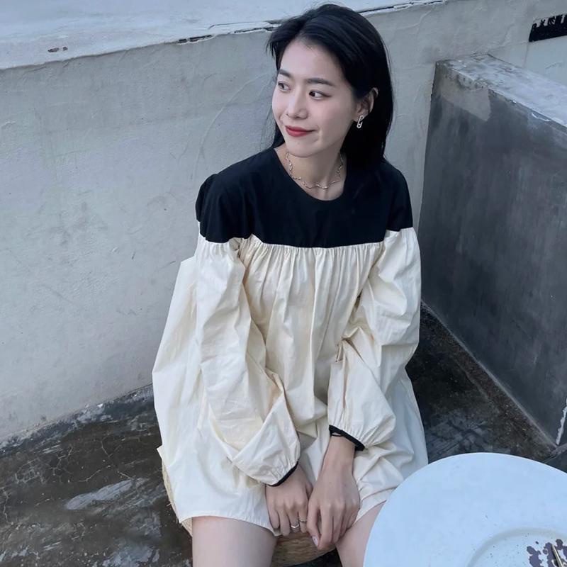 Áo Sơ Mi Oversize Màu Sắc Tương Phản Phong Cách retro Dành Cho Nữ