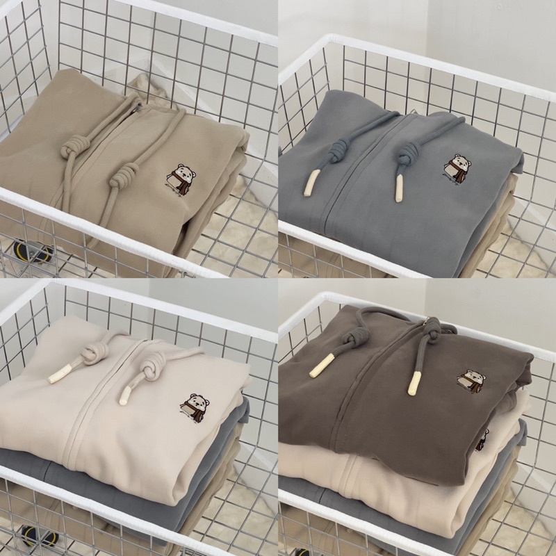 Áo Khoác Hoodie Zip Thêu Chú Gấu 9088 Nỉ 2 Da