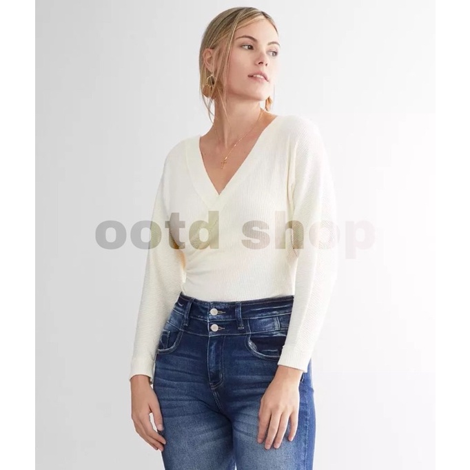 Bodysuit len trễ vai dáng wrap freepeople VNXK