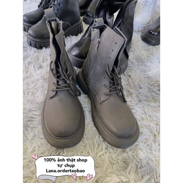 GIÀY BOOT BUỘC DÂY CỔ NGẮN DA NHÁM
