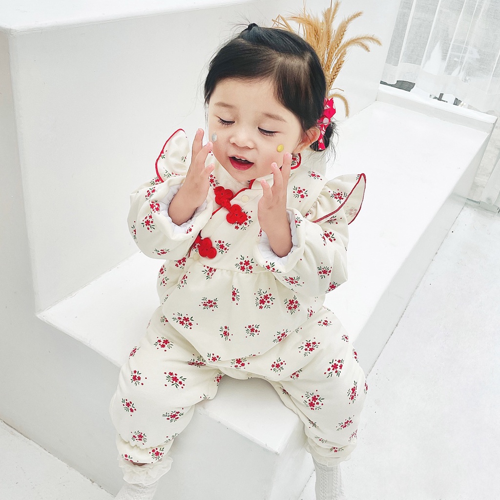 Áo liền quần Sanlutoz in hoa giữ ấm thời trang mùa đông/ năm mới cho bé gái