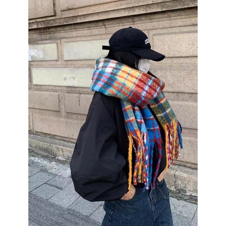 Khăn Choàng Cashmere Tua Rua Họa Sĩ Nhiều Màu Sắc Dày Dặn Giữ Ấm Mùa Đông