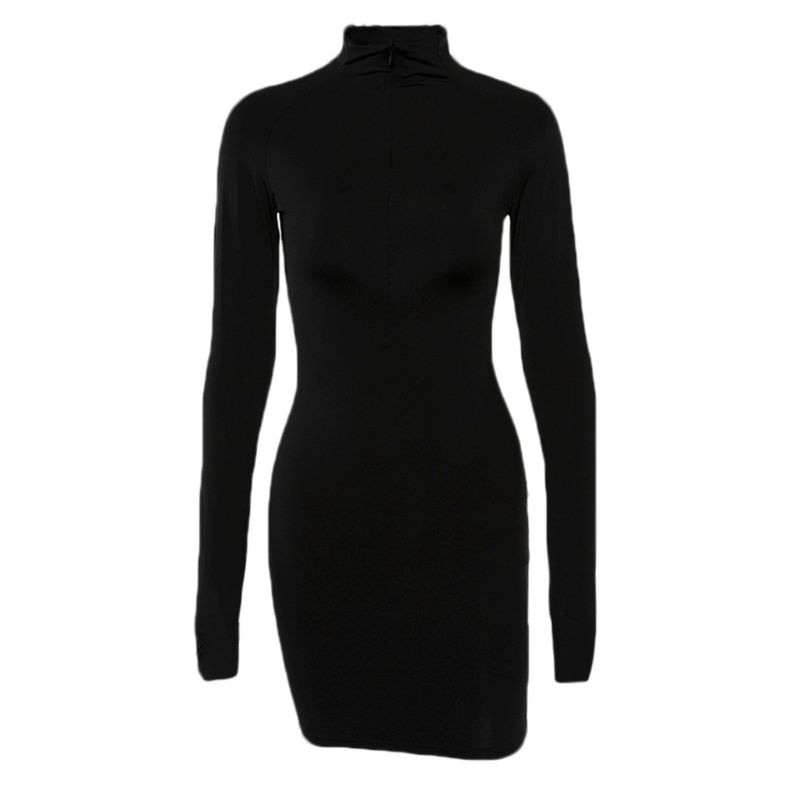 Xiangbao Đầm Bodycon Tay Dài Cổ Lọ Có Dây Kéo Màu Dạ Quang Gợi Cảm Cho Nữ