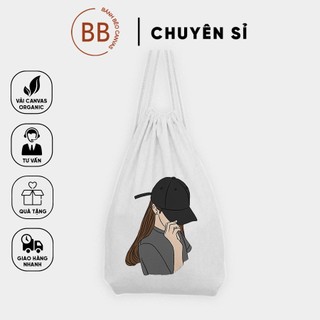 Balo dây rút vải, chất liệu vải canvas, vải bố, giá rẻ họa tiết CÔ GÁI