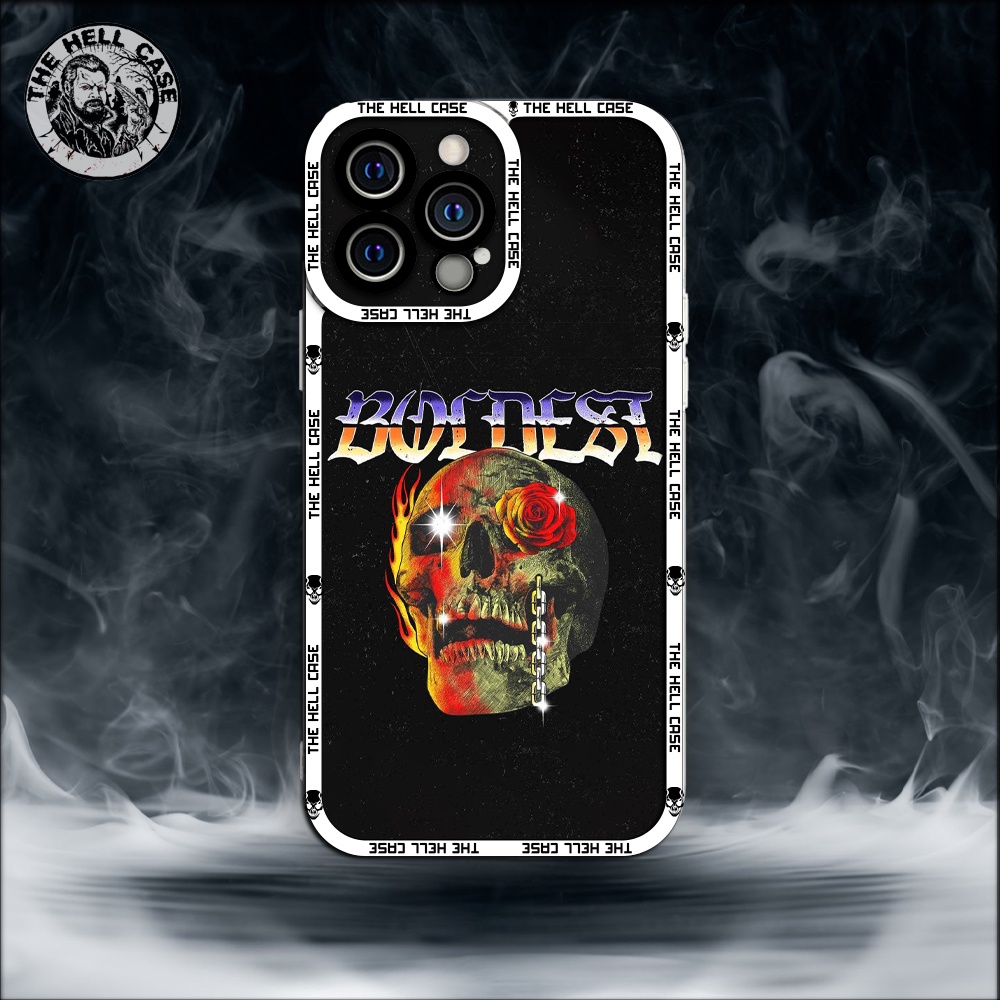 Ốp iphone cạnh vuông in hình đầu lâu mắt hoa hồng tatto độc lạ TheHellCase bằng nhựa siêu bền đẹp