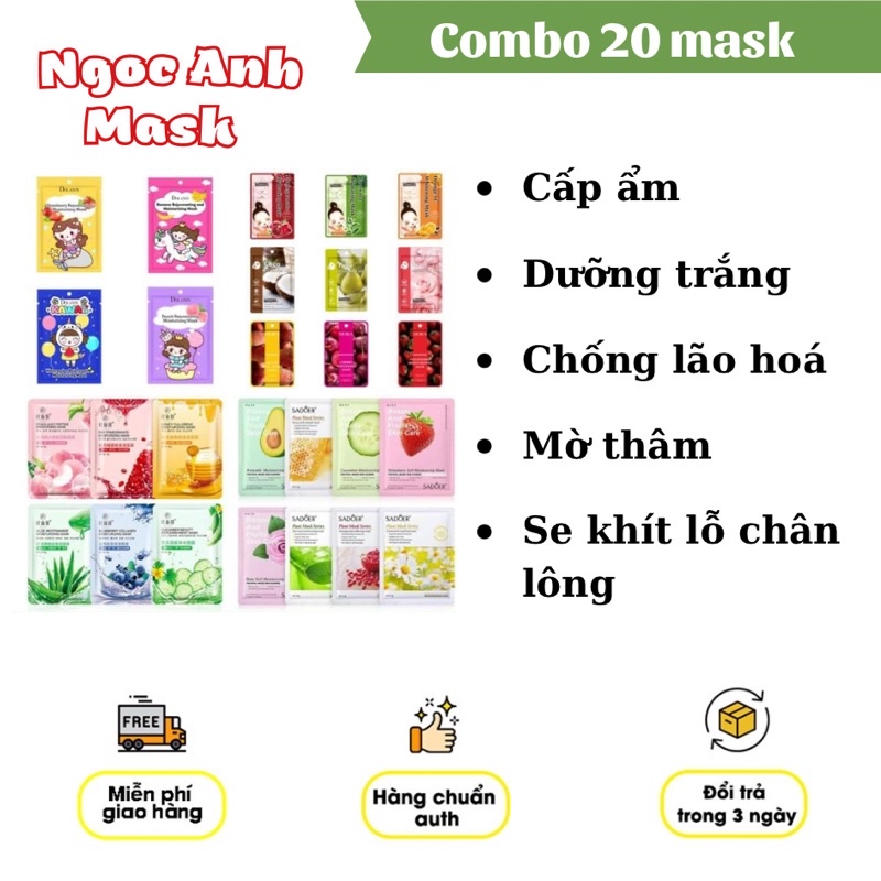 Combo 20 miếng mặt nạ cấp ẩm dưỡng trắng da nội địa trung