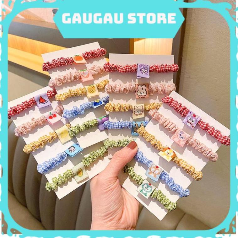 Dây Cột Tóc Sọc Ca Rô Họa Tiết Thỏ Trái Cây Phong Cách Hàn Quốc