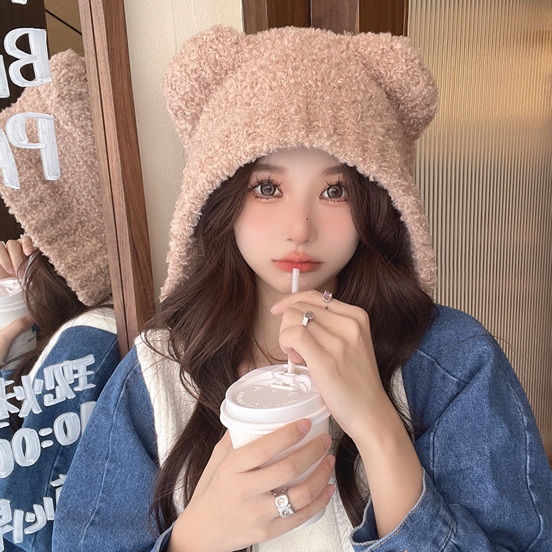 Mũ Lông Giữ Ấm Tai Gấu Dễ Thương Cho Nữ