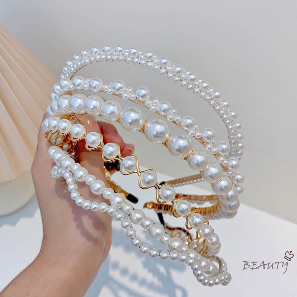 Băng Đô Cài Tóc Đính Ngọc Trai Chống Phai Màu Cho Nữ