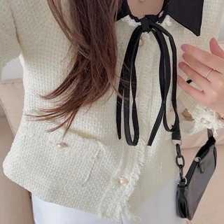 Áo khoác dạ tweed cổ nơ (ảnh thật/ có sẵn)
