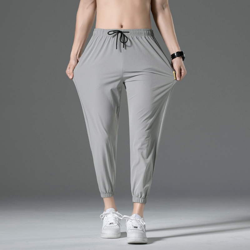 Quần Dài Thể Thao Vải Lụa Lạnh Co Giãn Dáng Ôm Thời Trang Mùa Hè Cho Nam