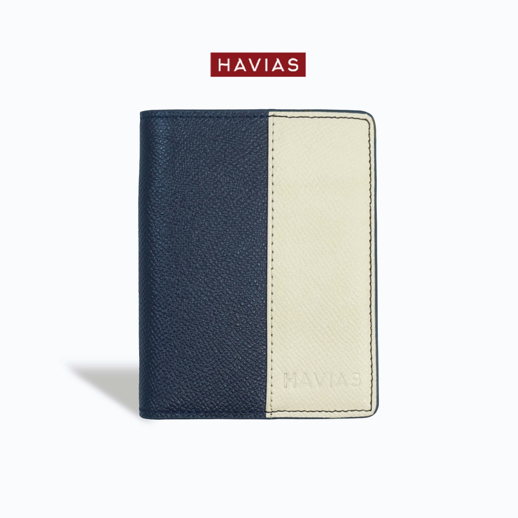 Stripe Bifold HAVIAS ví thiết kế phối màu, da bò thật Taiga Ý